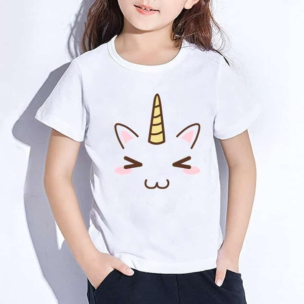 Kid's Summer Unicorn Printed White T-Shirt