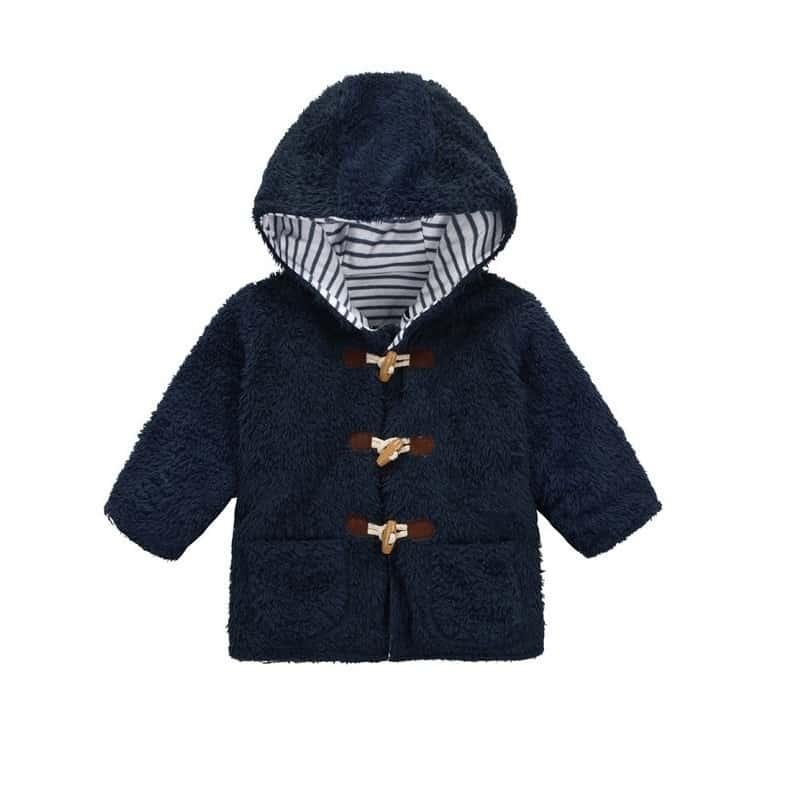 Boys' Warm Blue Cotton Jacket with Hood