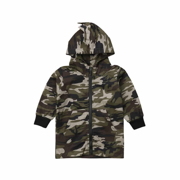 Chaqueta de niño con capucha de dinosaurio de camuflaje