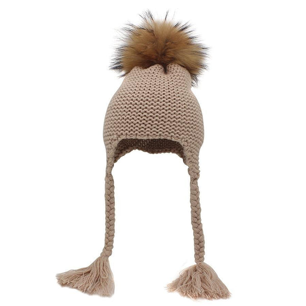 Bonnet de style nordique à pompon en fourrure pour enfant