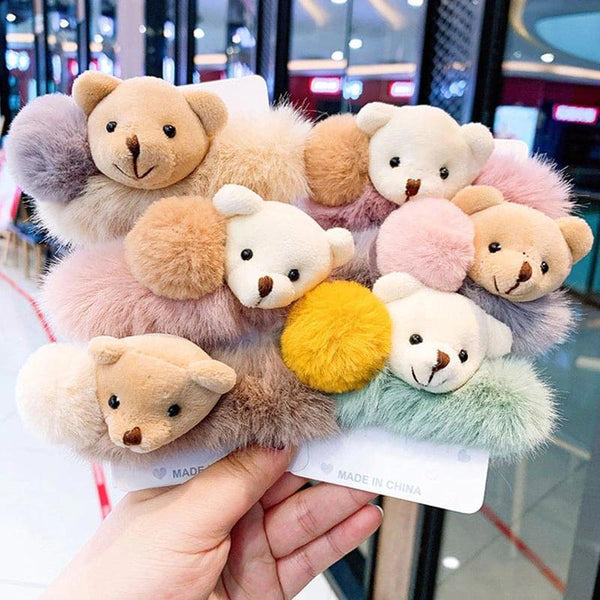 Colorful Bear Furry Elastic Hair Bands for Girls