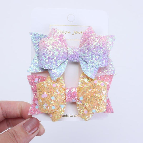 Multicolored Glittering Hair Clip for Girls Set 2 Pcs