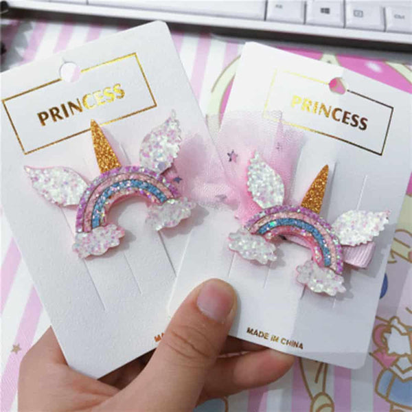 Pinza para el pelo con forma de unicornio arcoíris