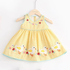 Newborn Girl's Yellow Cotton Dress with Cartoon Duck Appliques - Stylus Kids