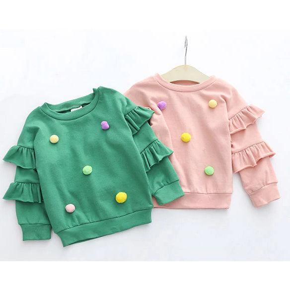 Girls' Sweatshirt with Colordul Pom Poms - Stylus Kids