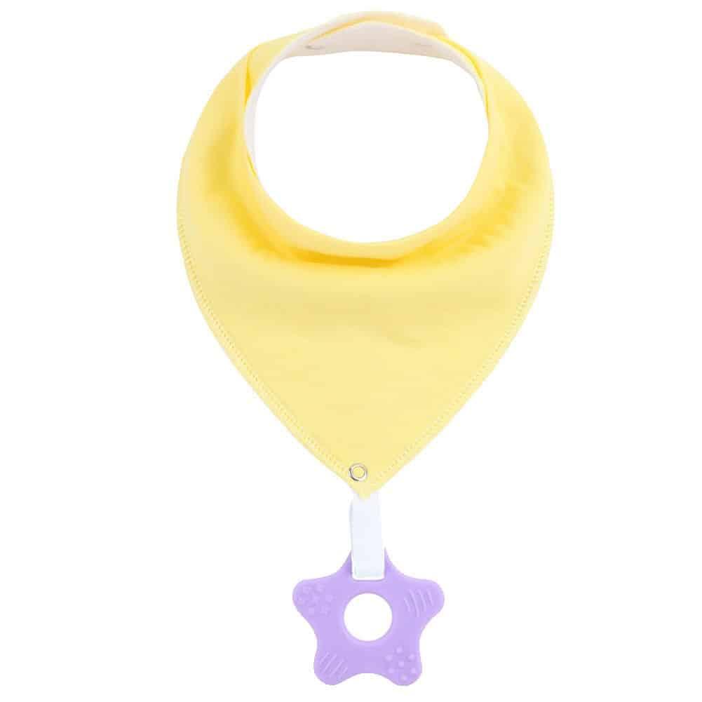 Soft Absorbent Colorful Organic Cotton Baby Bib with Teething Toy 2 pcs Set