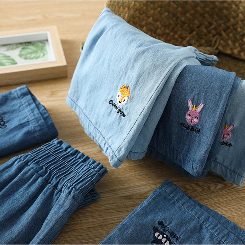 Kid's Denim Shorts with Mini Animals Embroidery - Stylus Kids