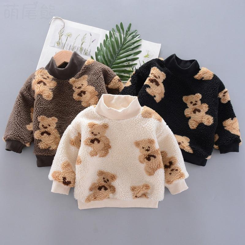 Warm Thickened Flannel Bear Patterned Top for Kids - Stylus Kids