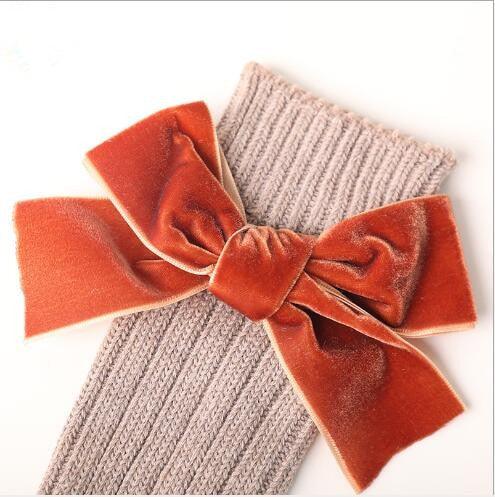 Cotton Long Socks With Velvet Bows - Stylus Kids