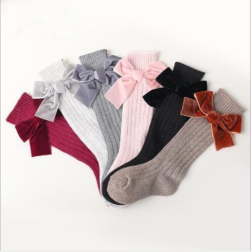 Cotton Long Socks With Velvet Bows - Stylus Kids