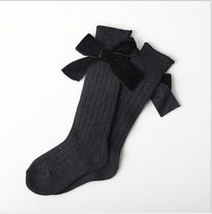 Cotton Long Socks With Velvet Bows - Stylus Kids