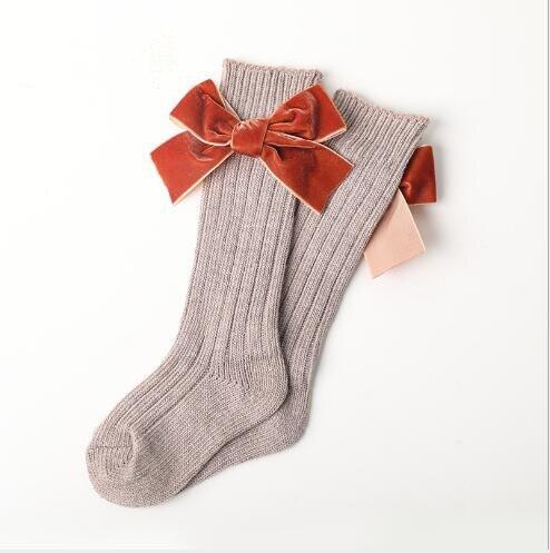 Cotton Long Socks With Velvet Bows - Stylus Kids