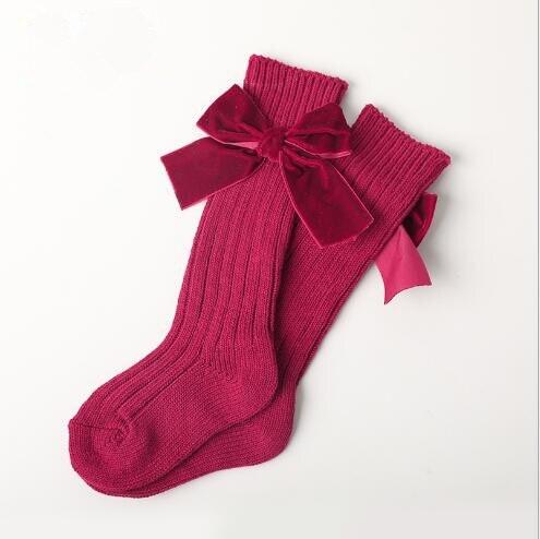 Cotton Long Socks With Velvet Bows - Stylus Kids