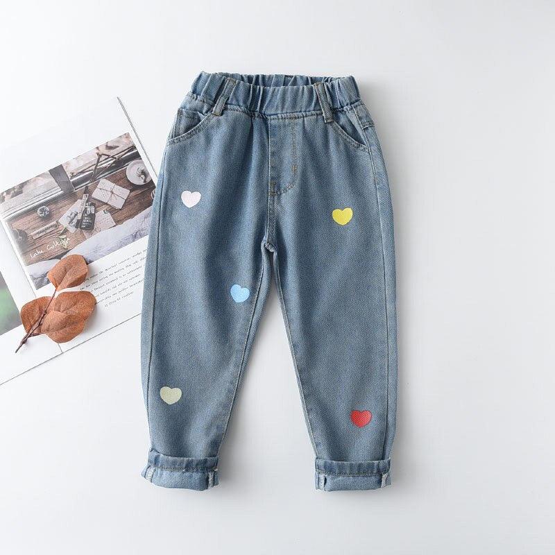 Girls' Cat Printed Jeans with Elastic Waist - Stylus Kids