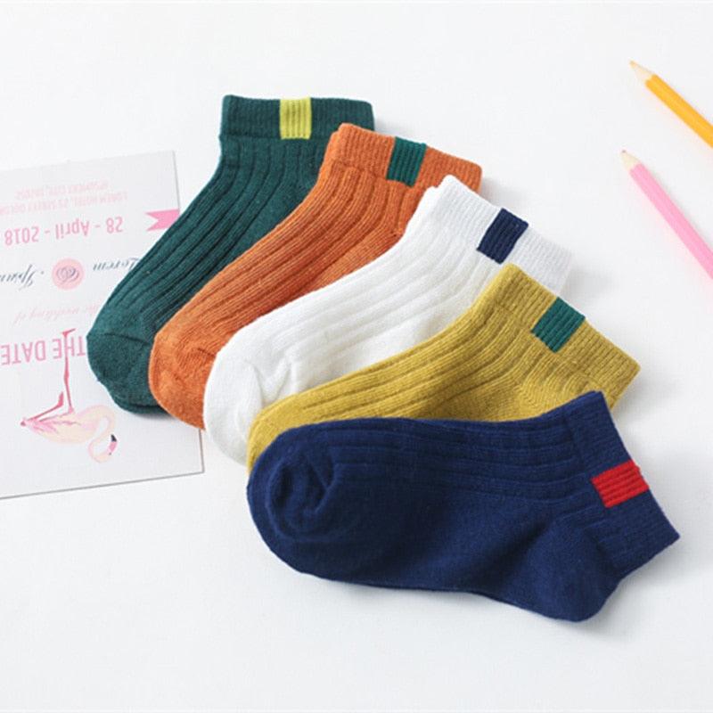 Kid's Solid Color Cotton Socks 5 Pairs Set - Stylus Kids
