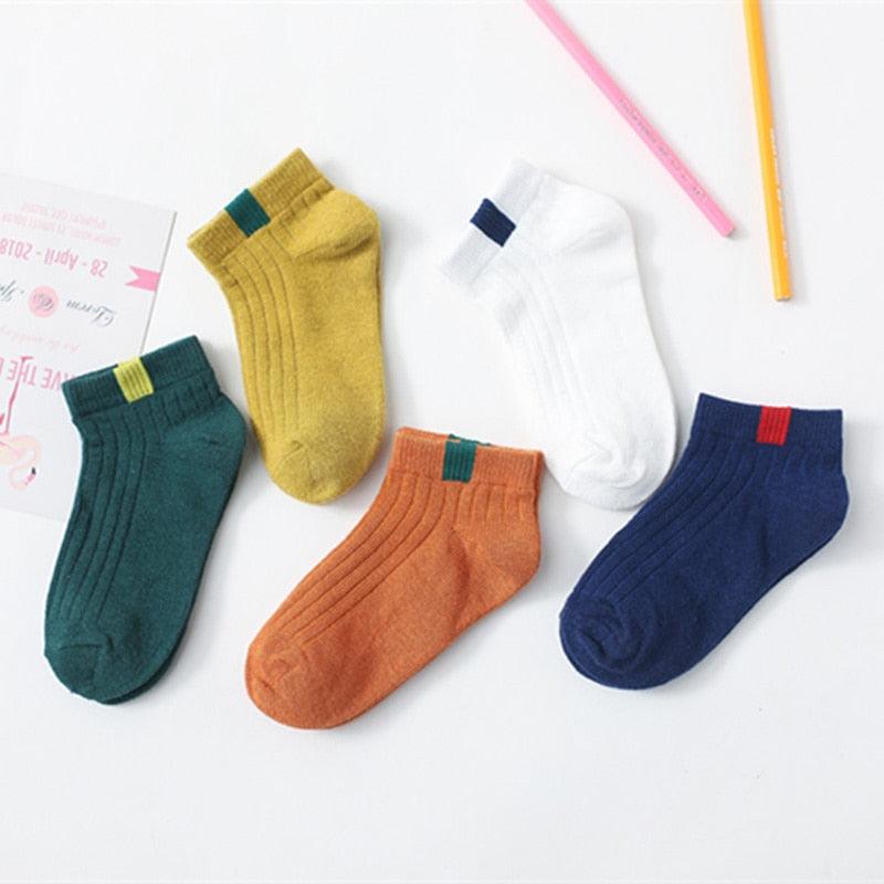Kid's Solid Color Cotton Socks 5 Pairs Set - Stylus Kids