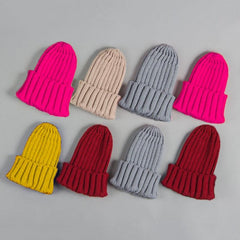 Girl's Knitted Solid Color Beanie Hat - Stylus Kids