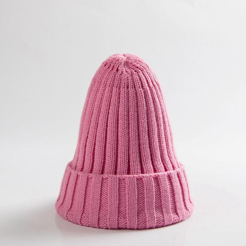 Girl's Knitted Solid Color Beanie Hat - Stylus Kids