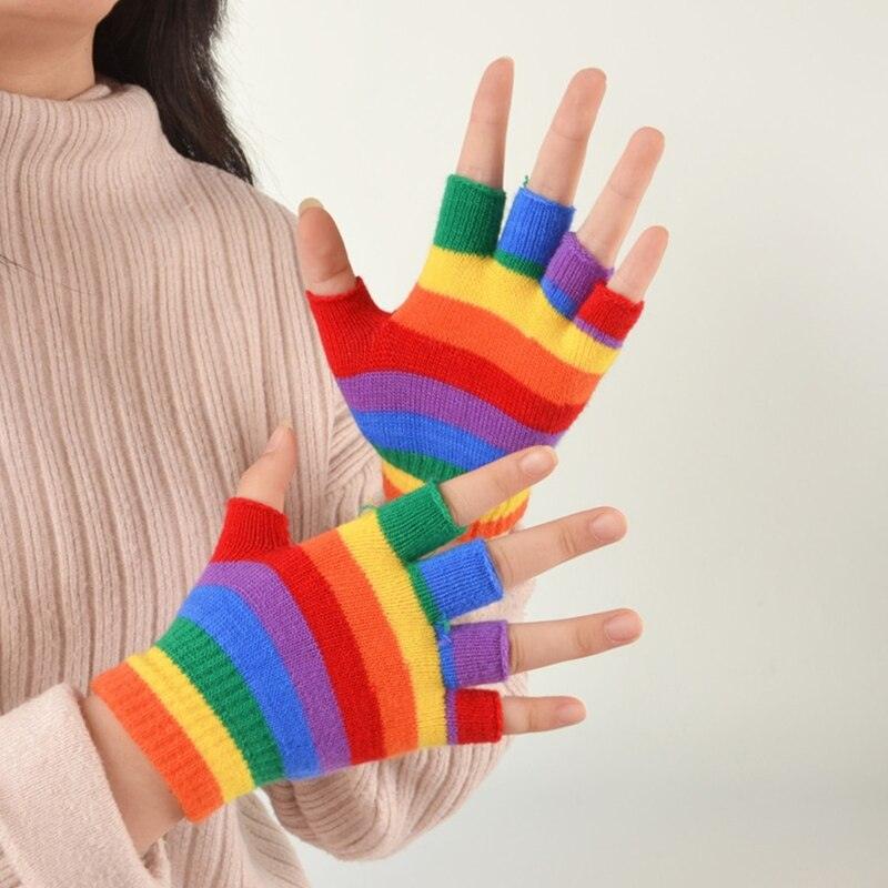 Kids Winter Knitted Rainbow Striped Gloves - Stylus Kids