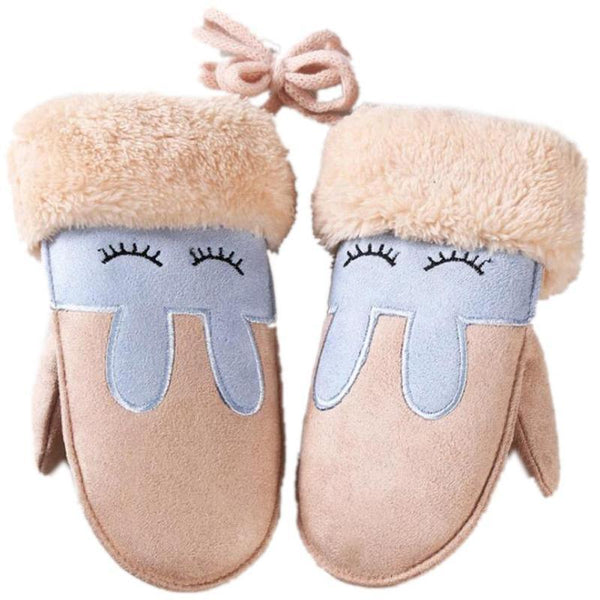 Warm Girl's Gloves with Cute Bunny Embroidery - Stylus Kids