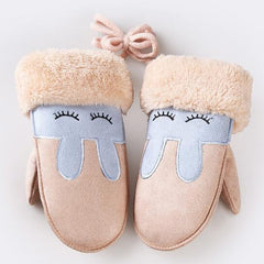 Warm Girl's Gloves with Cute Bunny Embroidery - Stylus Kids