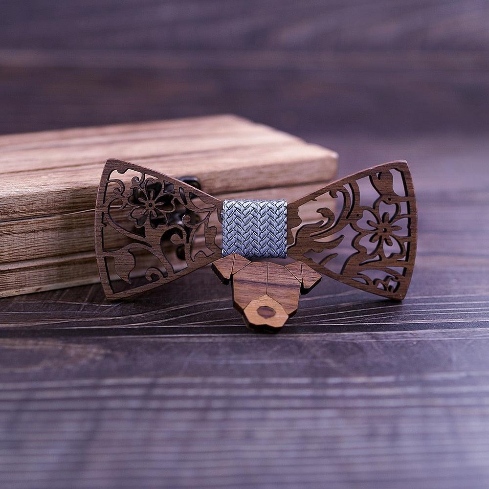 Boy's Carved Flowers Wooden Bow Tie - Stylus Kids