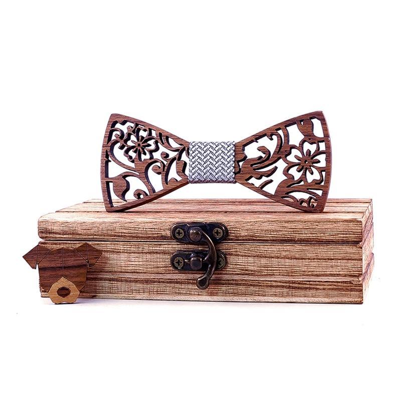 Boy's Carved Flowers Wooden Bow Tie - Stylus Kids