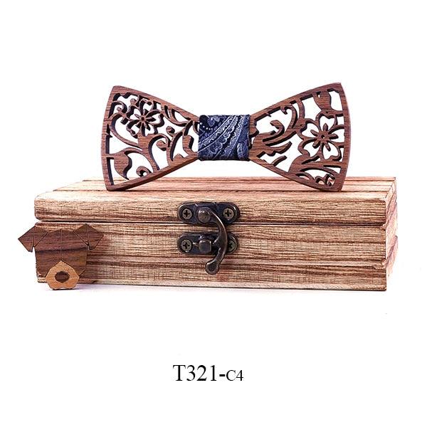 Boy's Carved Flowers Wooden Bow Tie - Stylus Kids