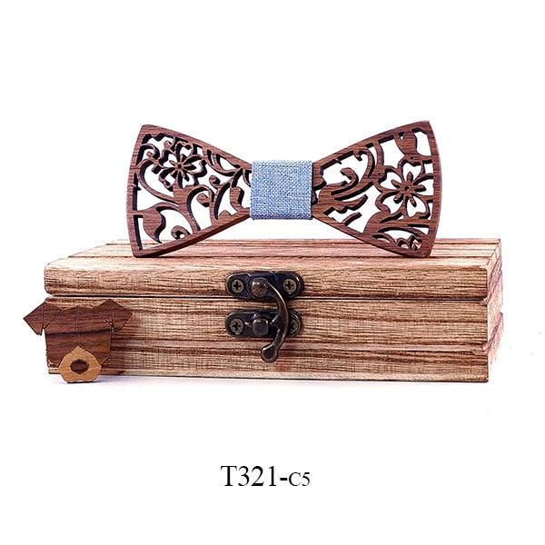 Boy's Carved Flowers Wooden Bow Tie - Stylus Kids