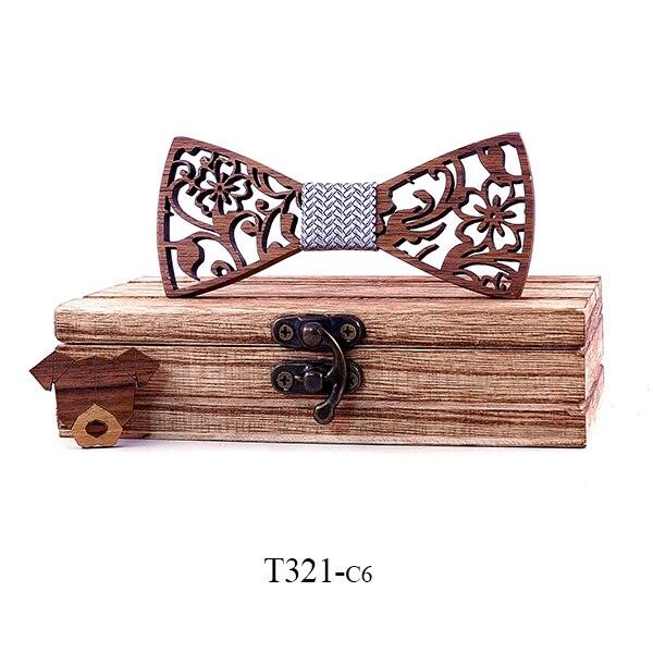 Boy's Carved Flowers Wooden Bow Tie - Stylus Kids