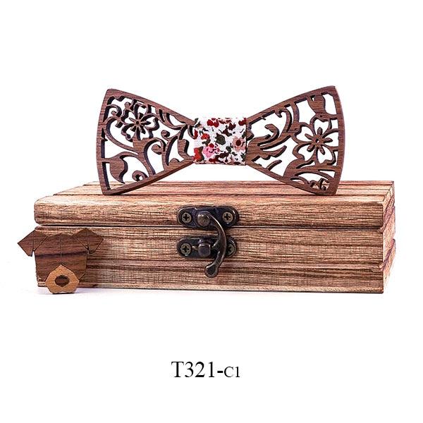 Boy's Carved Flowers Wooden Bow Tie - Stylus Kids