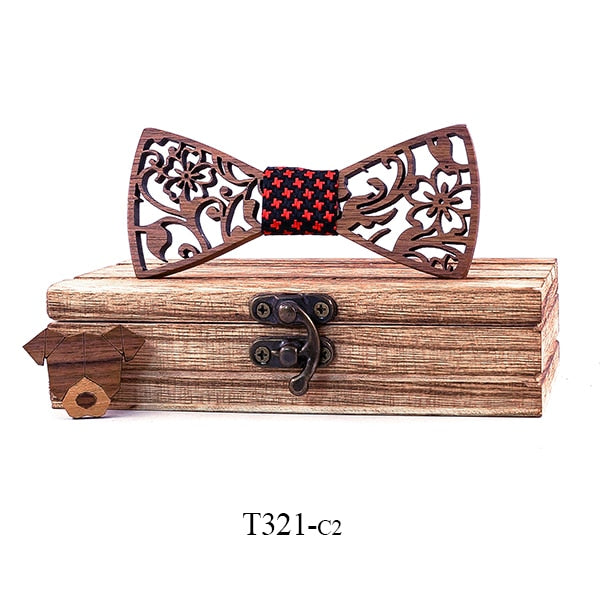 Boy's Carved Flowers Wooden Bow Tie - Stylus Kids