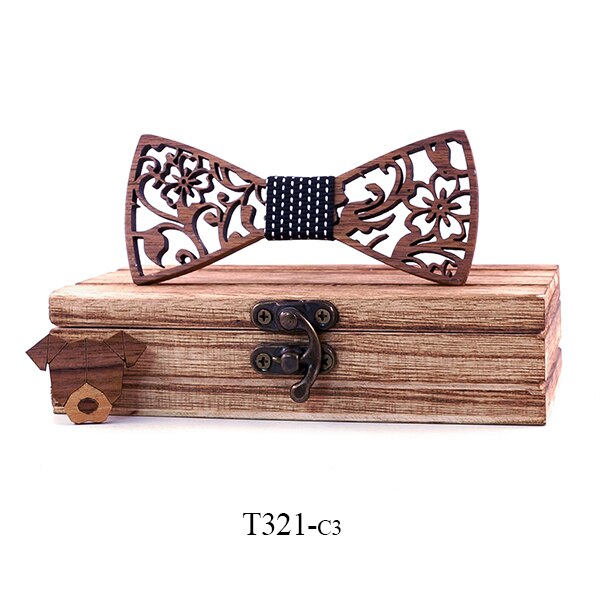 Boy's Carved Flowers Wooden Bow Tie - Stylus Kids